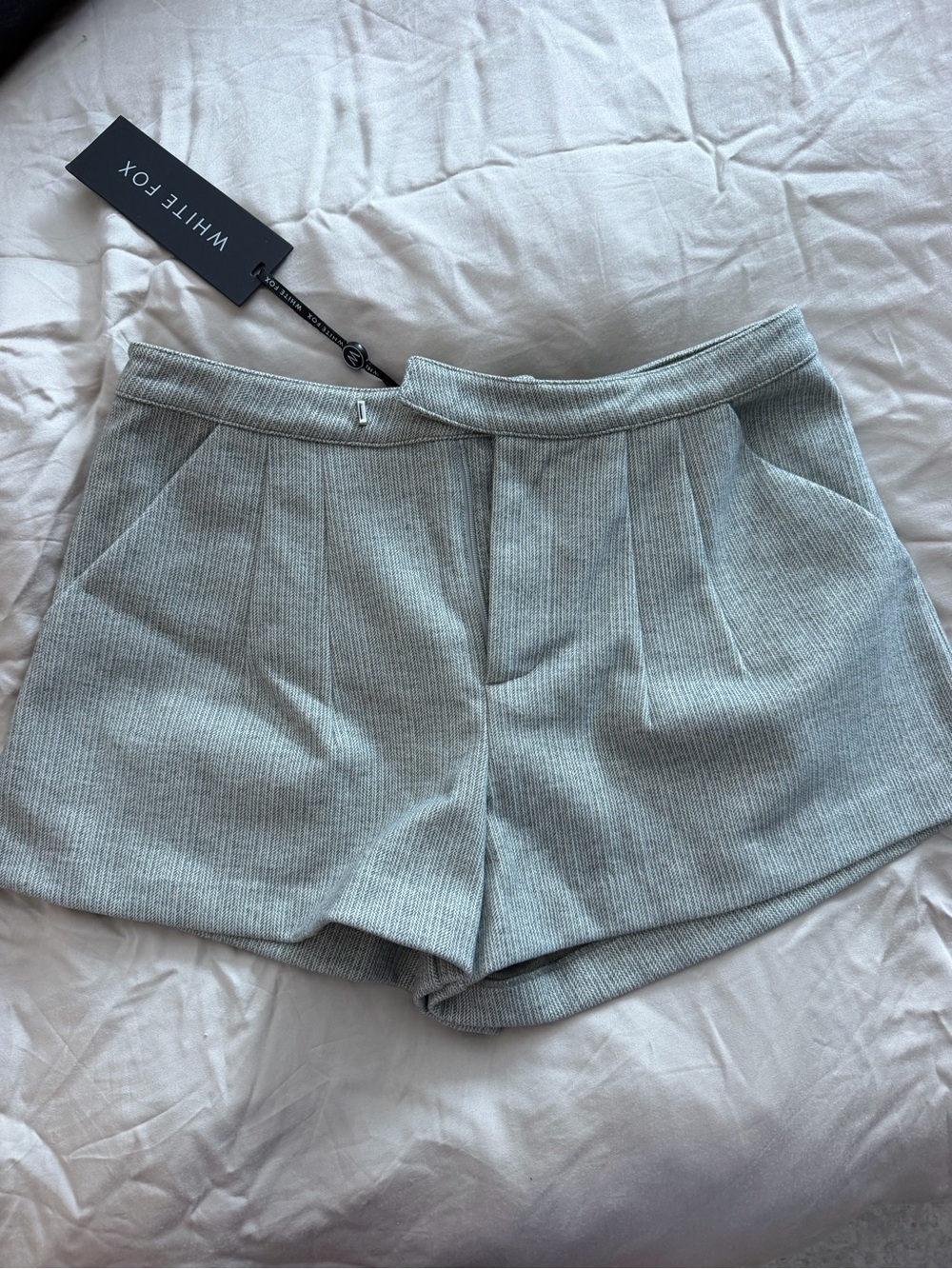 White Fox Boutique Light Gray Ribbed High-Waist Shorts